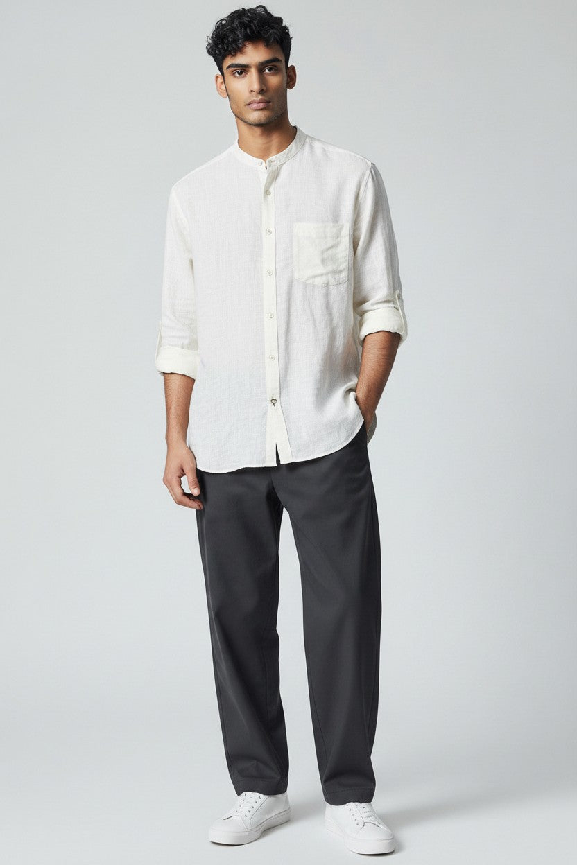Men's Linen Blend Long Sleeve Casual Shirt