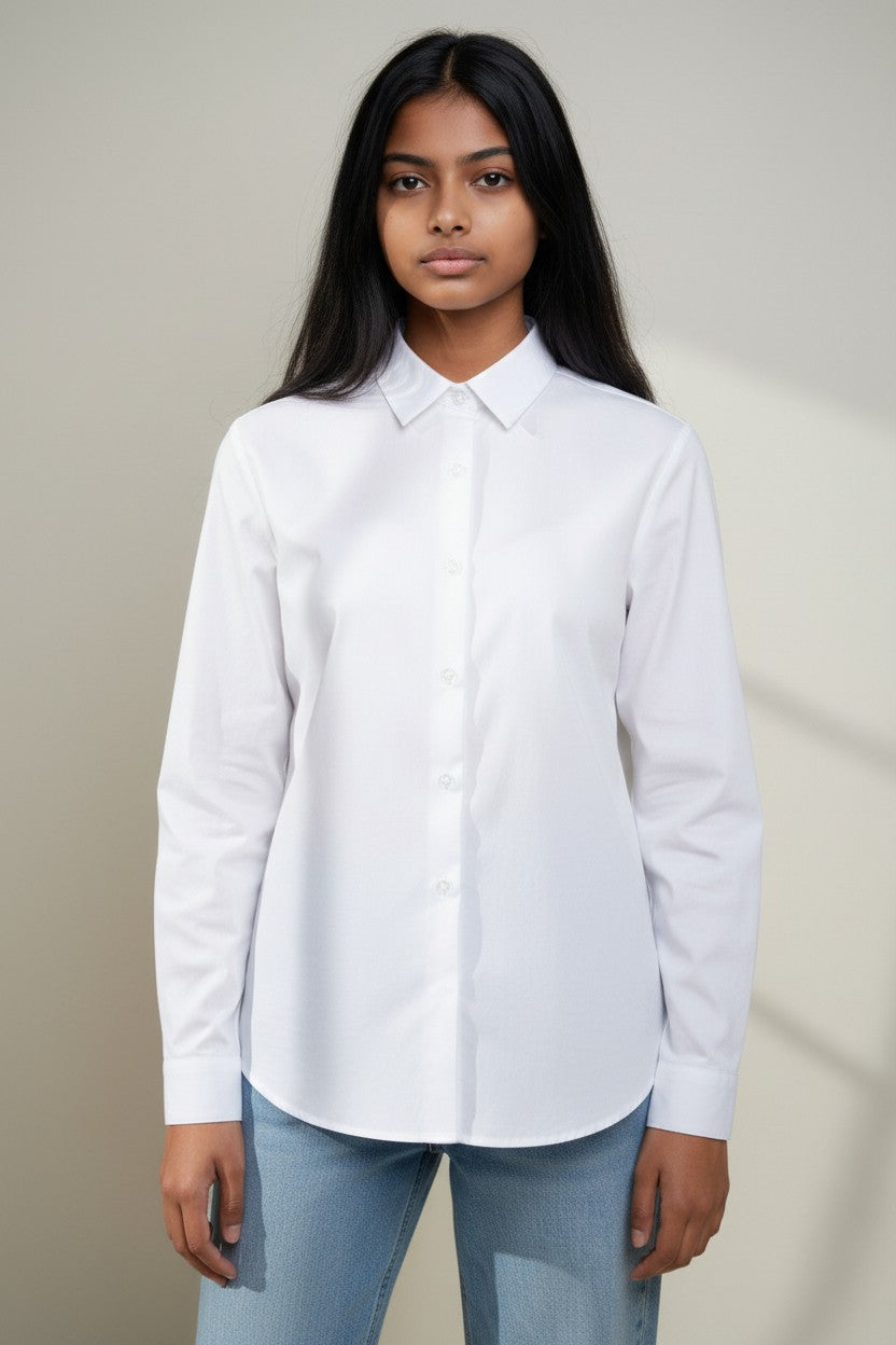 Girls White Long Sleeve School Uniform Shirt