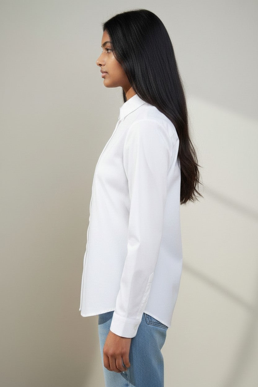 Girls White Long Sleeve School Uniform Shirt