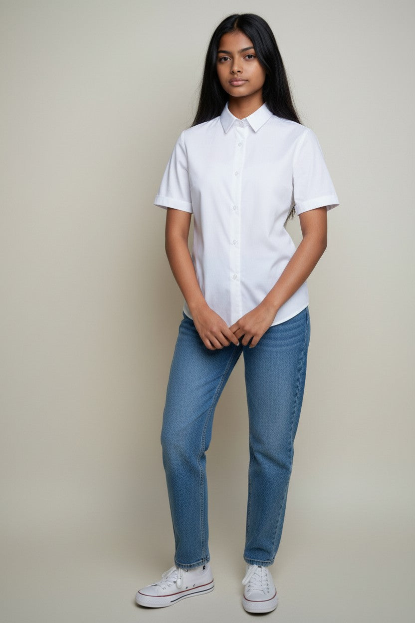 Girls White Short Sleeve School Uniform Shirt
