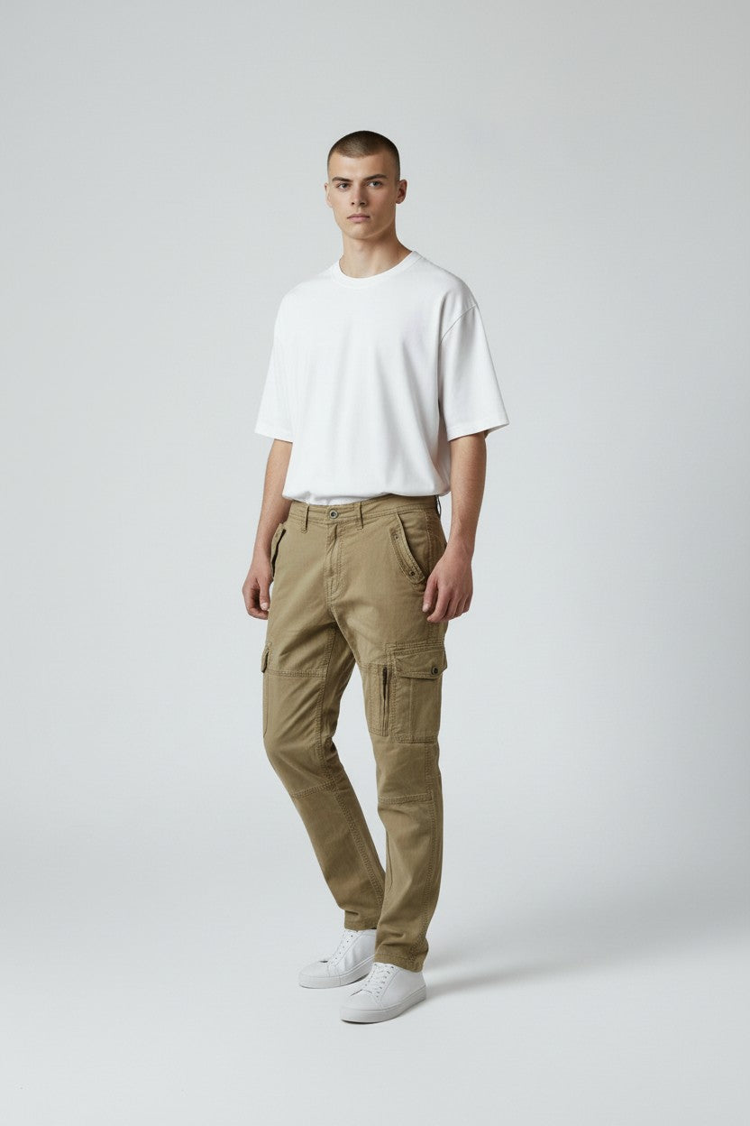 Men's Slim Fit Stretch Cargo Chino Trousers
