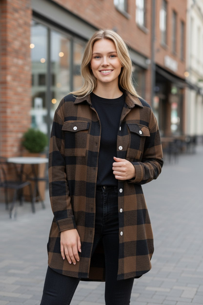 Women's Cotton Flannel Oversized Check Blue Shirt