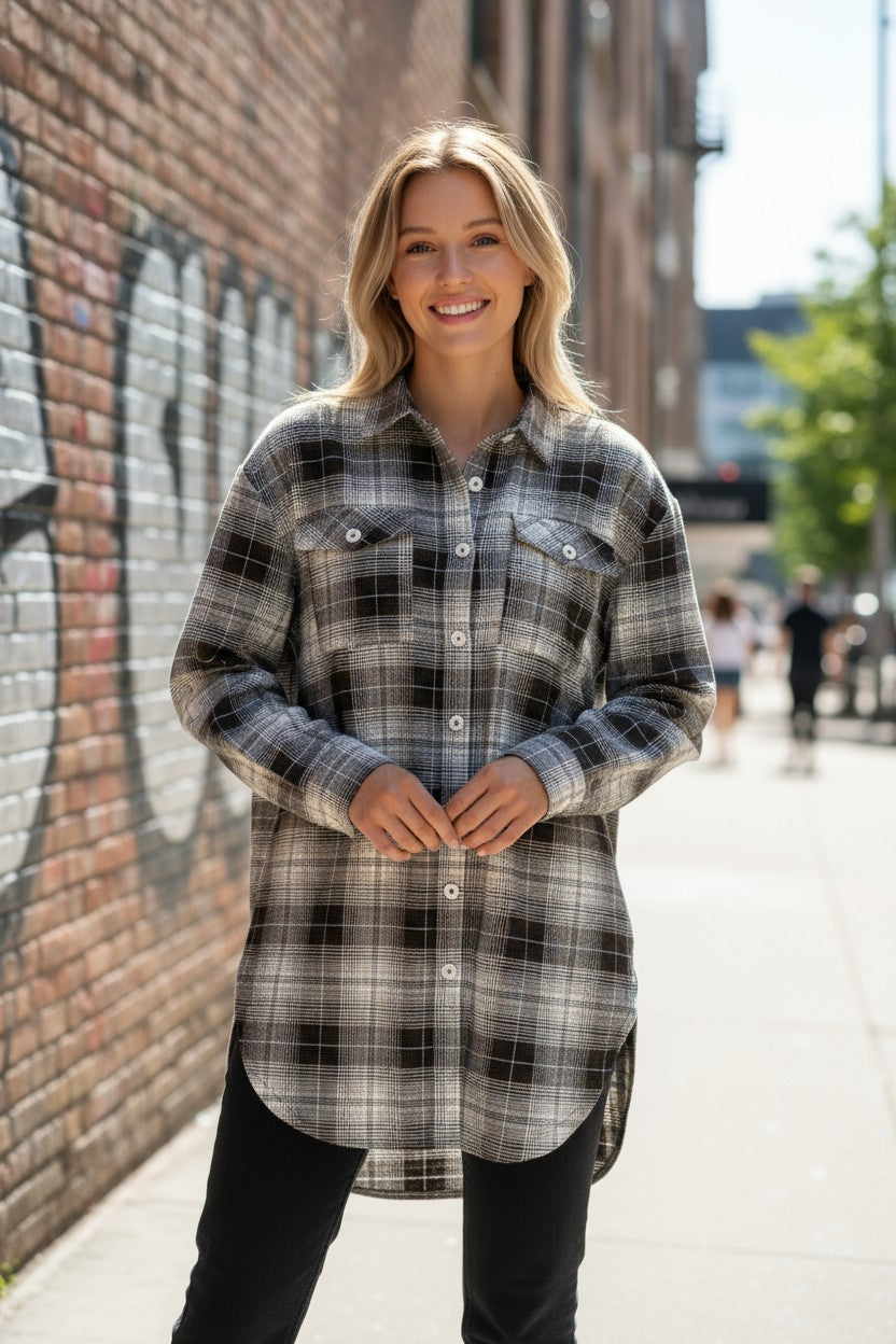Women's Cotton Flannel Oversized Check Blue Shirt