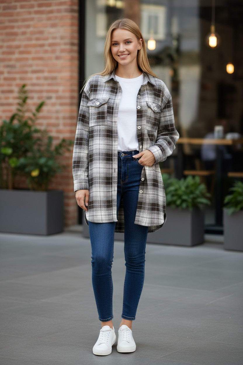 Women's Cotton Flannel Oversized Check Blue Shirt