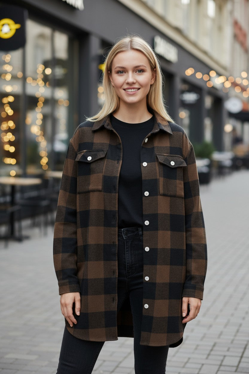 Women's Cotton Flannel Oversized Check Blue Shirt