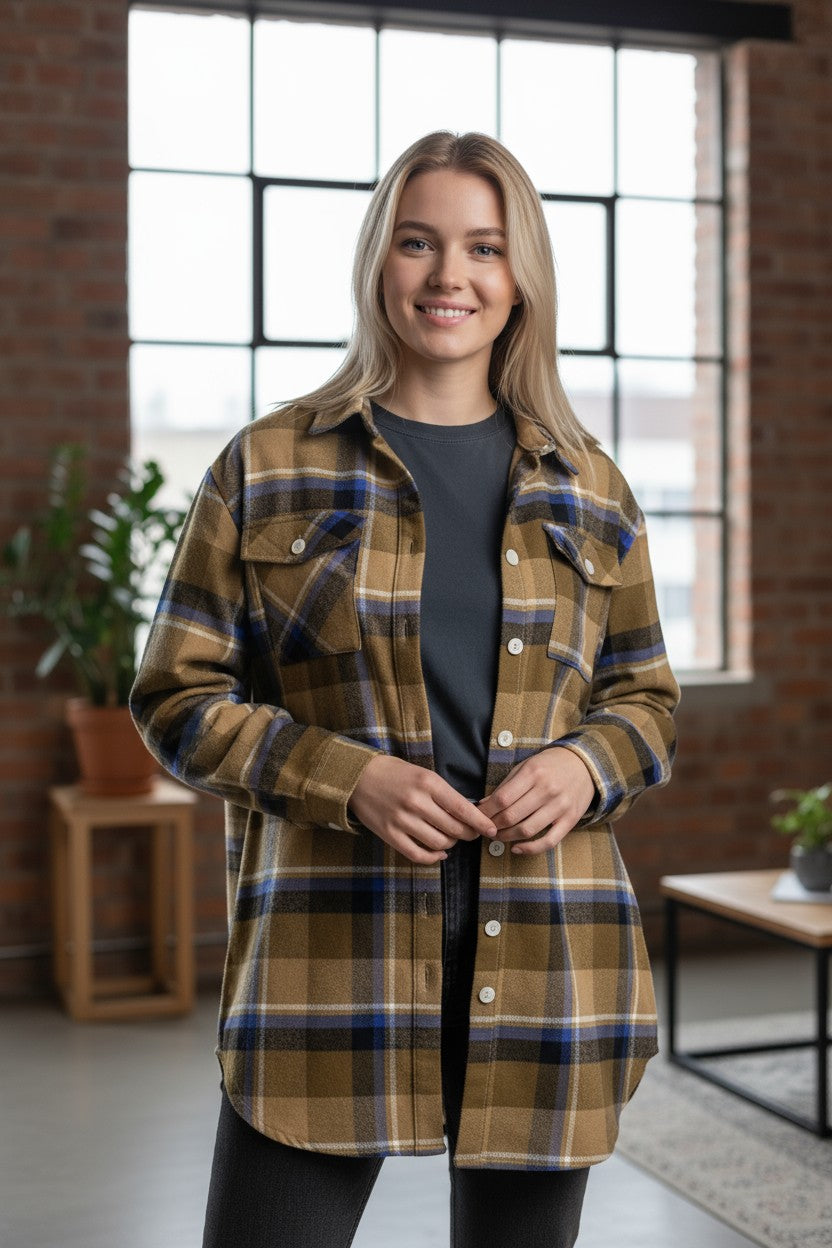 Women's Cotton Flannel Oversized Check Blue Shirt