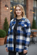 Women's Cotton Flannel Oversized Check Blue Shirt