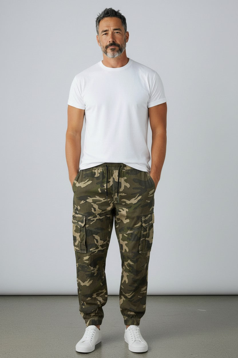 Men's Stretch Cargo Trousers Slim Fit 7 Pocket Utility Jogger
