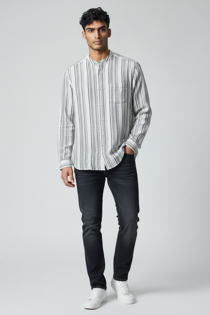 Men's Linen Blend Long Sleeve Casual Shirt