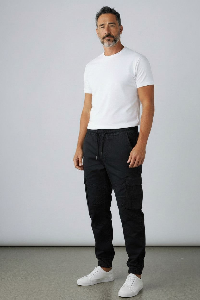 Men's Stretch Cargo Trousers Slim Fit 7 Pocket Utility Jogger