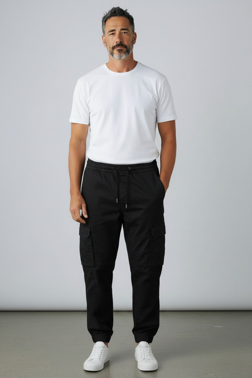 Men's Stretch Cargo Trousers Slim Fit 7 Pocket Utility Jogger