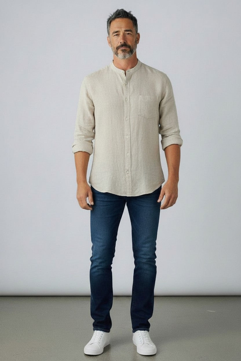 Men's Linen Blend Long Sleeve Casual Shirt