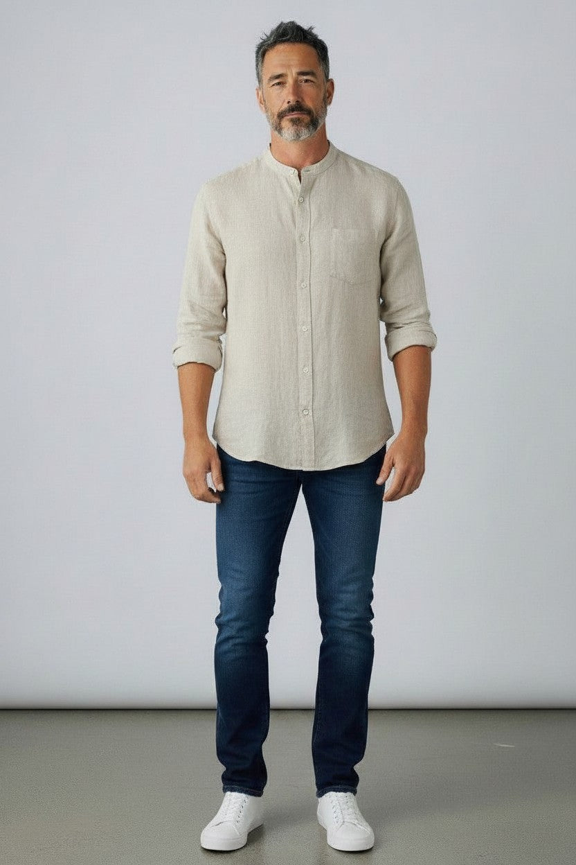 Men's Linen Blend Long Sleeve Casual Shirt