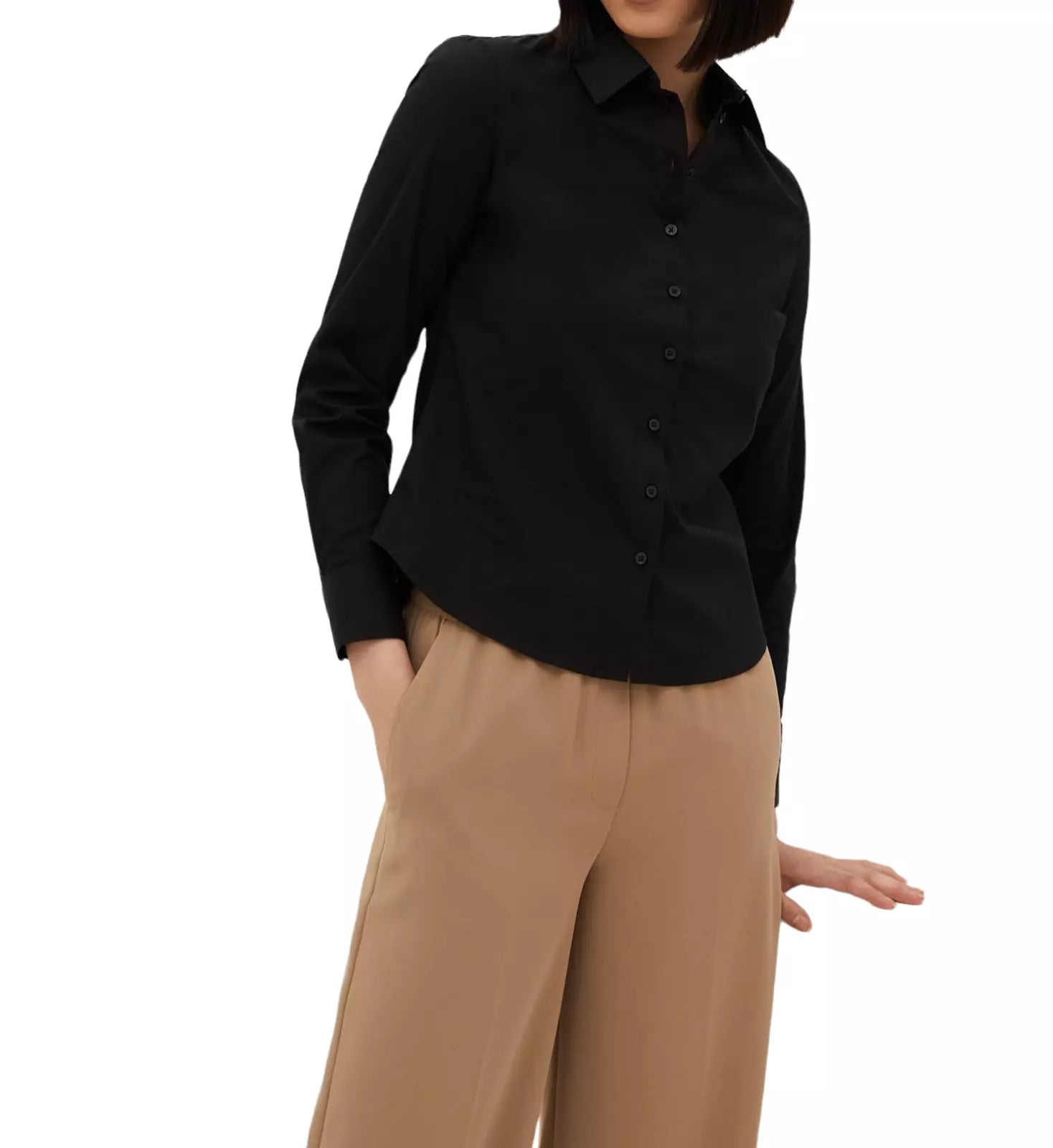Women's Black Long Sleeve Stretch Formal Blouse Shirt