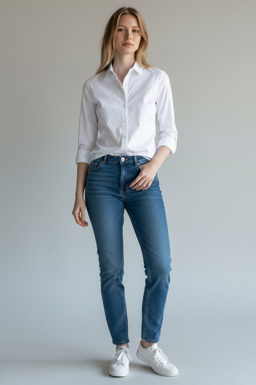 Women's White Long Sleeve Stretch Formal Blouse Shirt Pack of 12 pcs